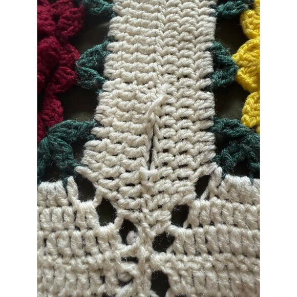 Vintage Granny 3D Rose Square Crochet Afghan Blanket Multi Color Handmade Flower - Picture 7 of 14
